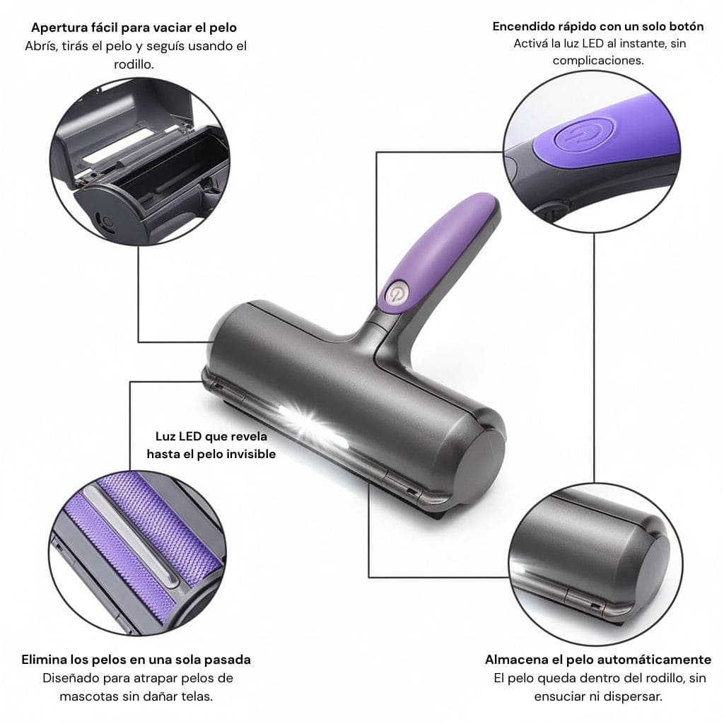 Rodillo Quita Pelos con Luz LED – Limpieza Precisa para Dueños de Mascotas